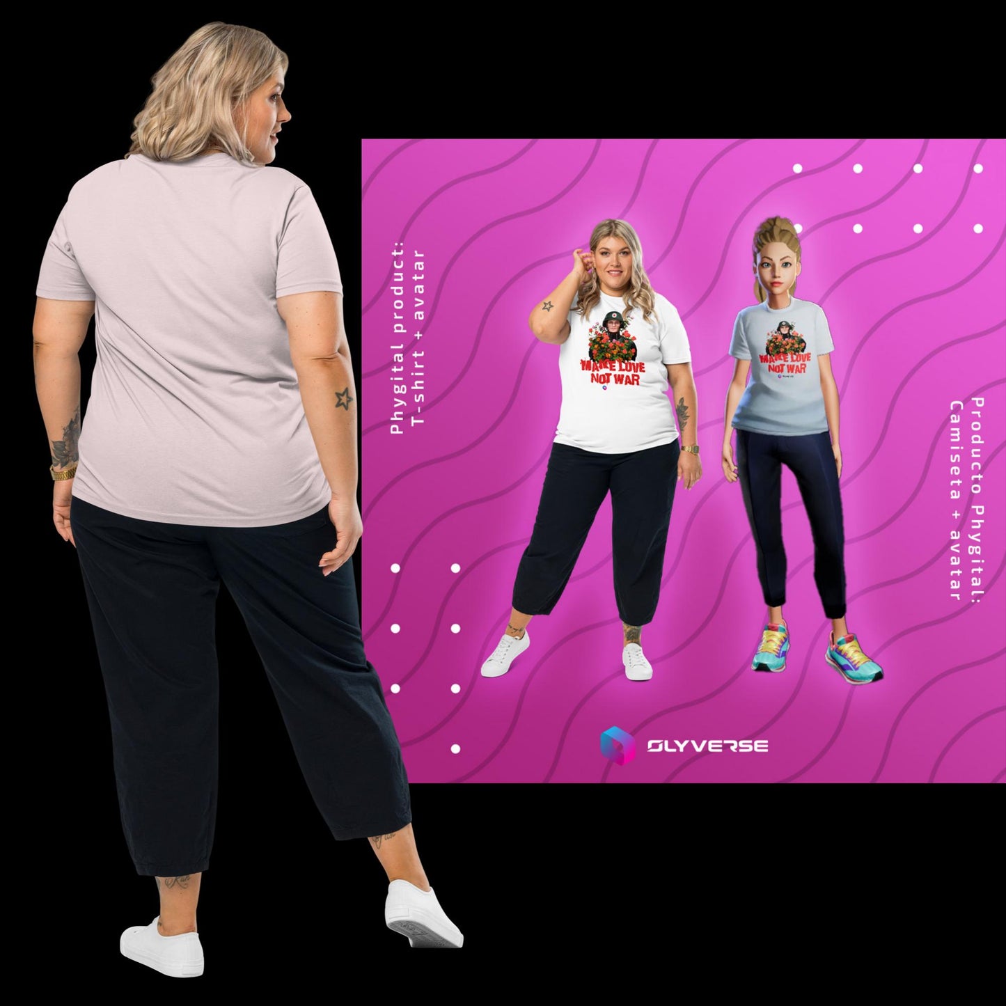 Camiseta unisex de algodón orgánico - Haz el amor y no la guerra Phygital