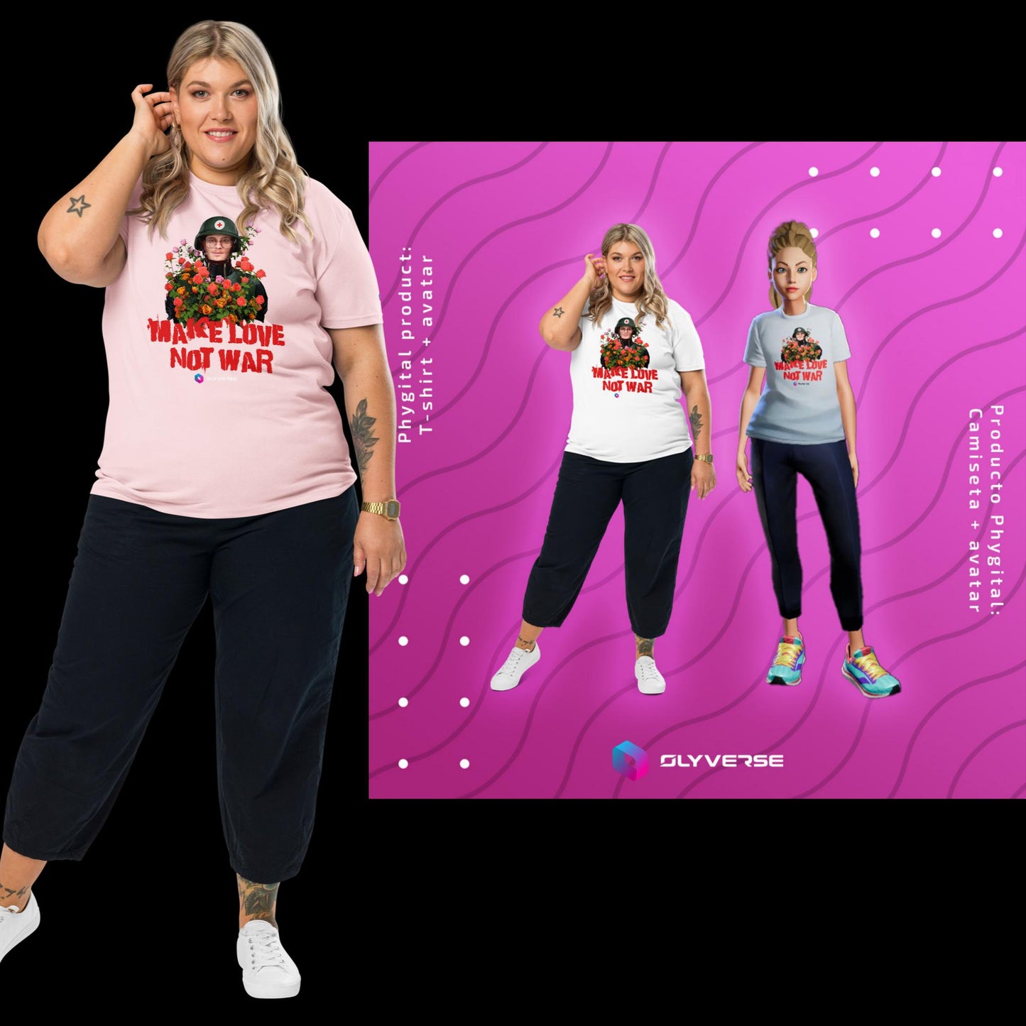 Camiseta unisex de algodón orgánico - Haz el amor y no la guerra Phygital