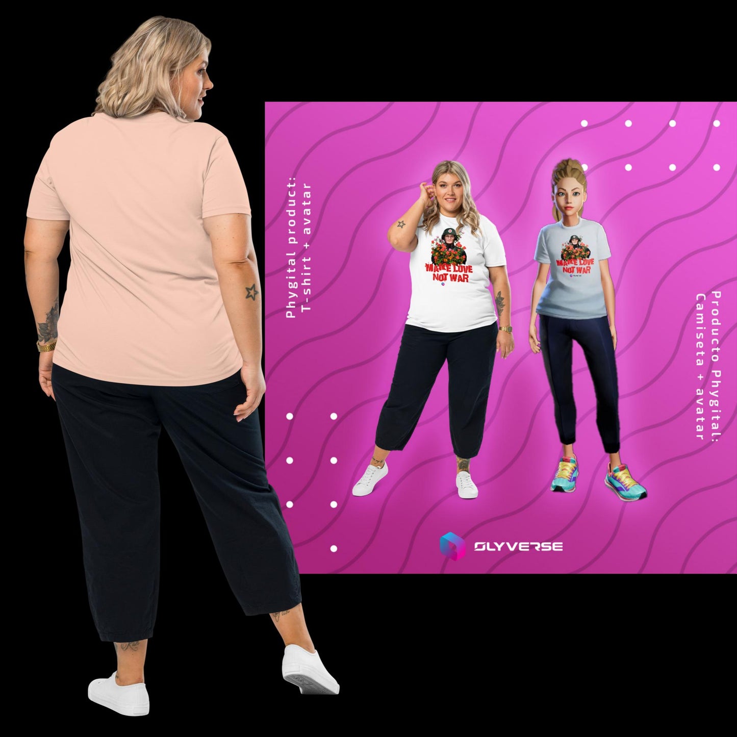 Camiseta unisex de algodón orgánico - Haz el amor y no la guerra Phygital