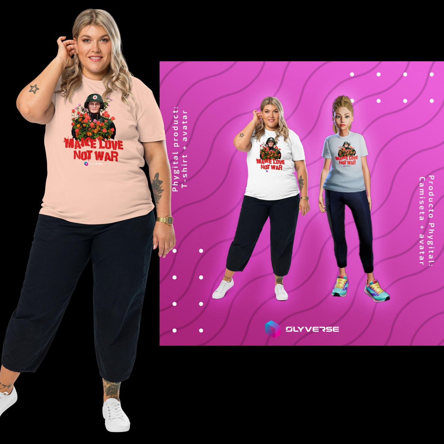 Camiseta unisex de algodón orgánico - Haz el amor y no la guerra Phygital