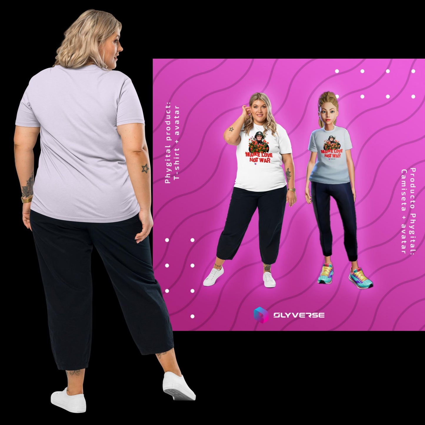 Camiseta unisex de algodón orgánico - Haz el amor y no la guerra Phygital