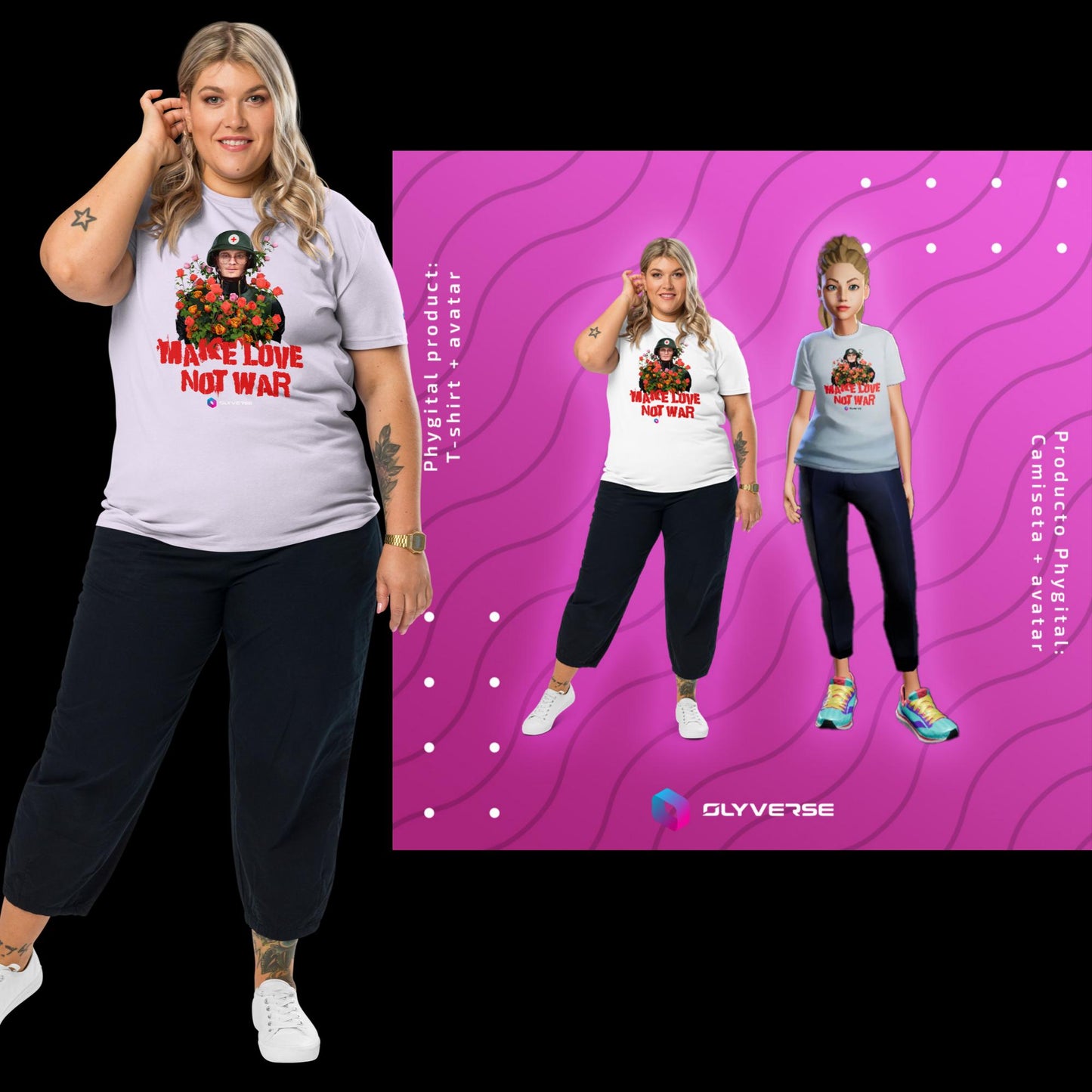 Camiseta unisex de algodón orgánico - Haz el amor y no la guerra Phygital