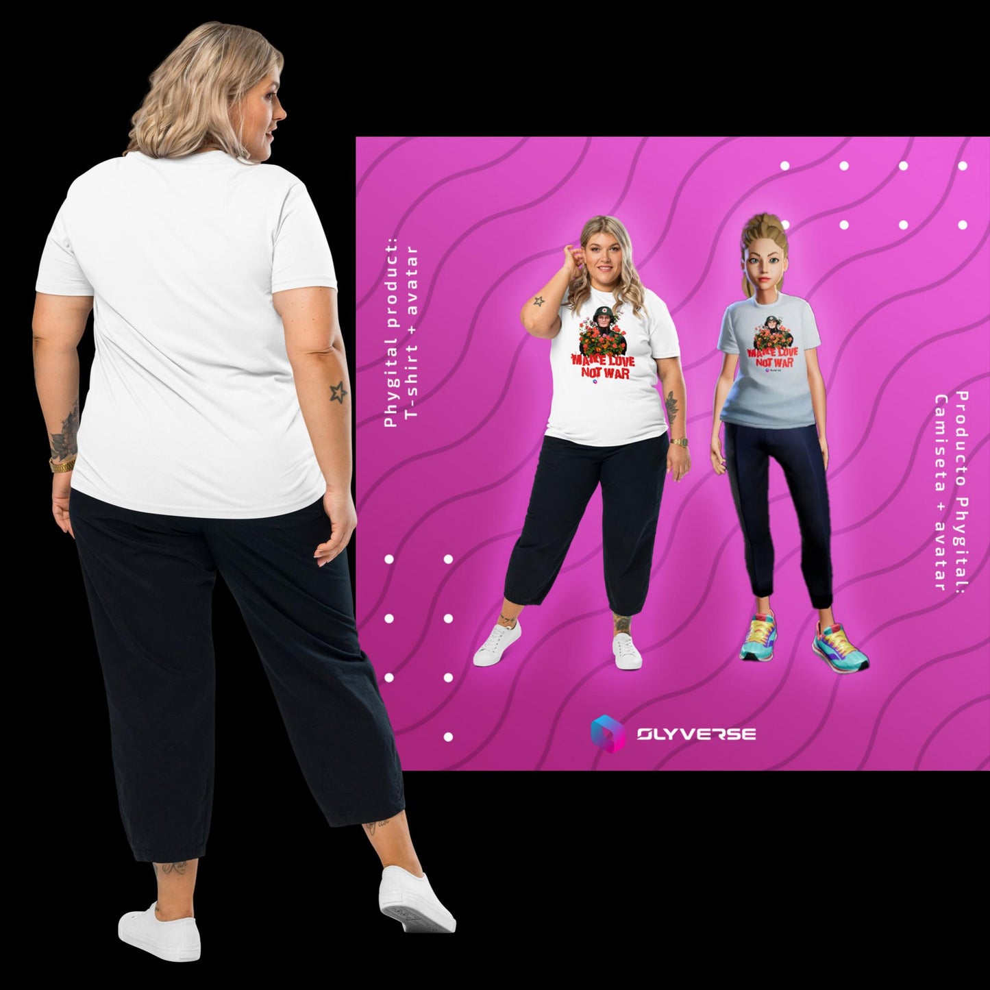 Camiseta unisex de algodón orgánico - Haz el amor y no la guerra Phygital