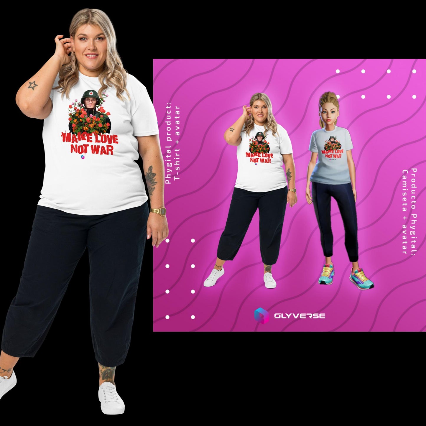 Camiseta unisex de algodón orgánico - Haz el amor y no la guerra Phygital